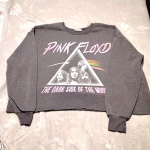 Womens Pink Floyd crop top long sleeve sweat shirt size L gray